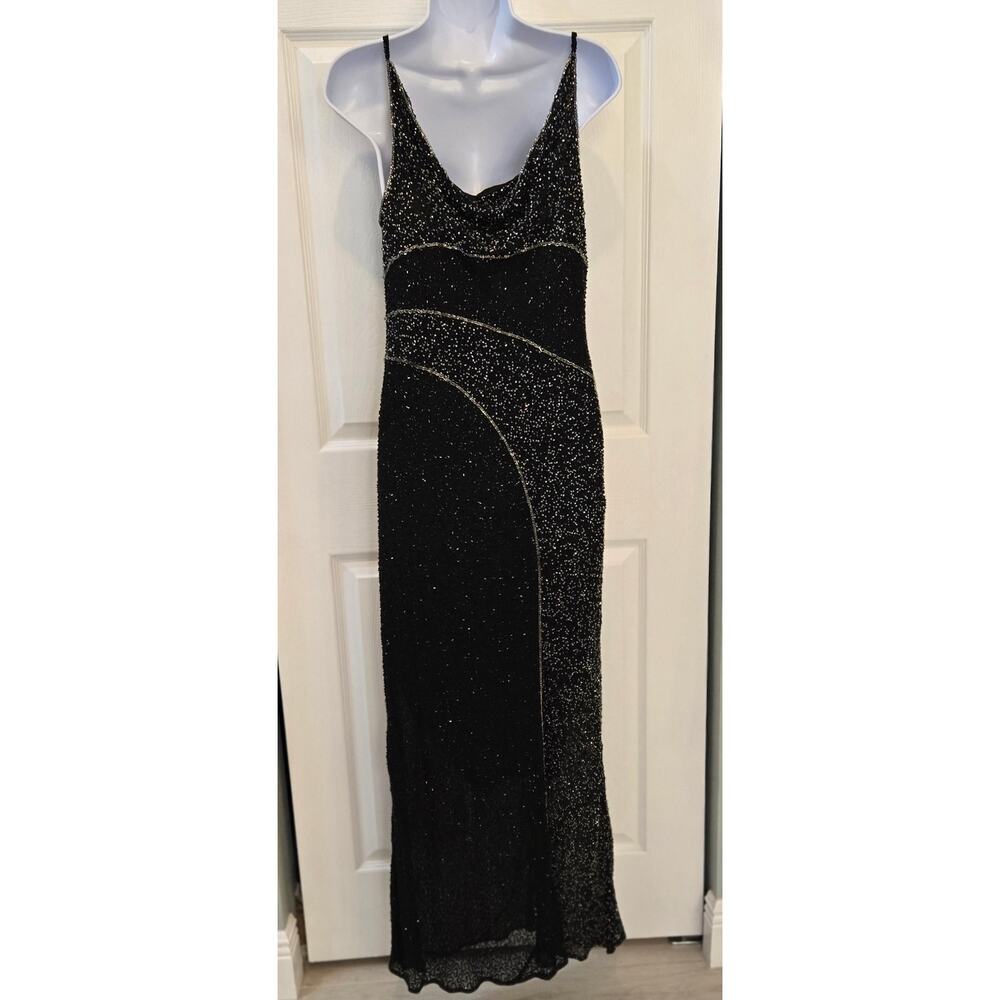 Chaudry Silk Beaded Formal Gown black Elegant Black TIe - Picture 2 of 16